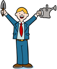 Businessman gardener isolated on a white background.