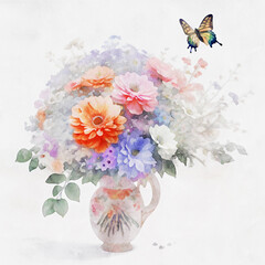 Watercolor Flower Wedding Illustrations Beautiful Butterfly Mushroom wreath Rose Peony Flower