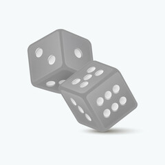 Vector 3d Realistic Grey Game Dice with White Dots Set Closeup Isolated on White Background. Game Cubes Couple for Gambling in Different Positions, Casino Dices, Round Edges