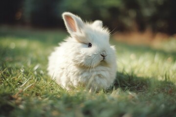 small cute white rabbit sitting in the meadow created with Generative AI technology