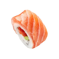 Japanese sushi roll Philadelphia with smoked salmon, red caviar and avocado. Japanese food for healthy eating. PNG - 607999651