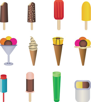 Different types of ice cream in various flavors