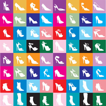 Vector Shoe Silhouettes 2 with colorful background.