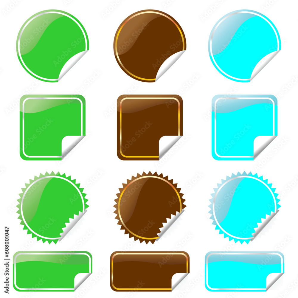 Poster set of glossy labels in various shapes. vector