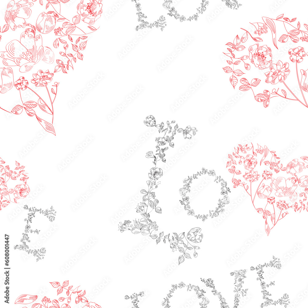 Sticker seamless pattern with flowers and inscription