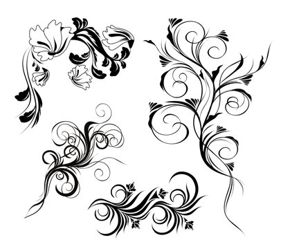 Vector decorative floral design elements  isolated on a white background