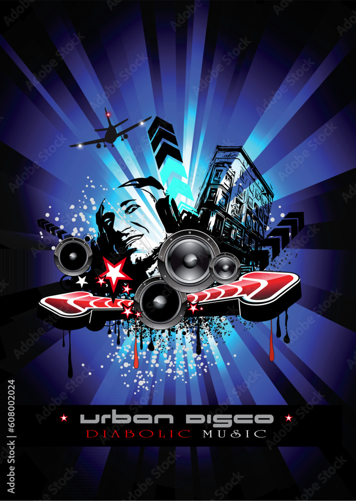 Poster abstract disco dance event background with music design elements
