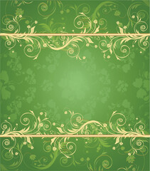 Green and gold floral background for text with pattern