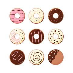 Obraz premium donuts colored icing chocolate food set vector