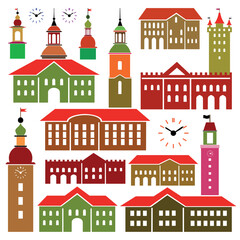 Fototapeta premium Set of vector old buildings, architecture objects for your design, file included Eps v8 and 300 dpi JPG