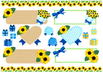 夏のひまわりベースの青系の素材集