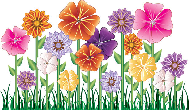 Vector illstration of a Flower Garden with grass. Easy to move elements.