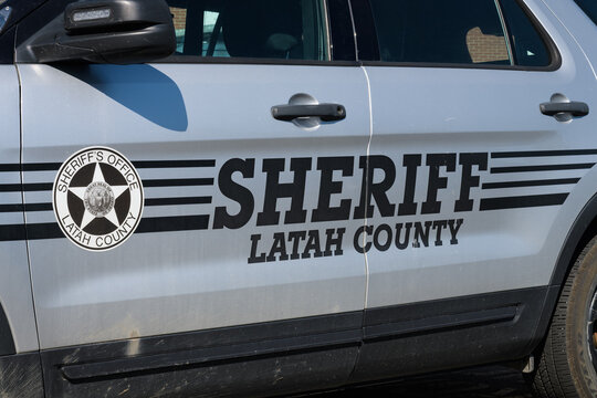 Moscow, ID, USA - May 23, 2023; Latah County Sheriff patrol car name and logo in Moscow Idaho