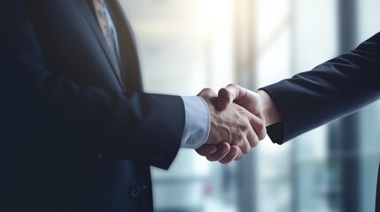 Business people shaking hands, finishing up a meeting or negotiation. Teamwork concept, Generative AI