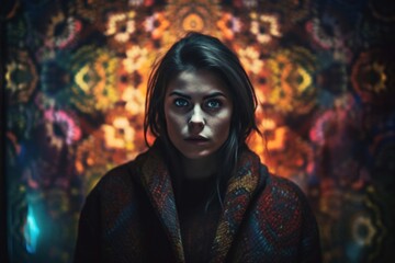 pretty woman with a nice colored cardigan created with Generative AI technology