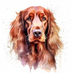 Irish Setter portrait watercolor isolate on white background.