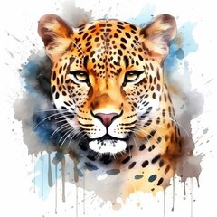 Leopard portrait. watercolor illustration clipart