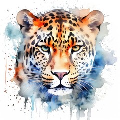 Fototapeta na wymiar Leopard portrait. watercolor illustration clipart