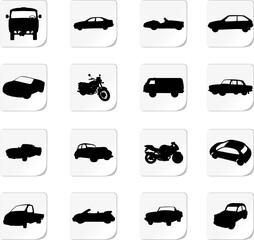 Silhouettes of cars, motorcycles and buses