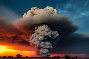 big gray cloud of smoke rises into the sky created with Generative AI technology