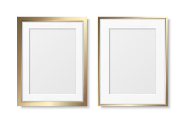 Vector 3d Realistic Vertical Yellow Metal, Golden Color Decorative Vintage Frame Set, Border Icon Closeup Isolated. A3, A4, A5, A6 Photo Frame Design Template for Picture, Border Design