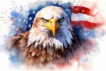 american bald eagle with american flag