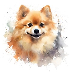 Pomeranian portrait. watercolor illustration clipart
