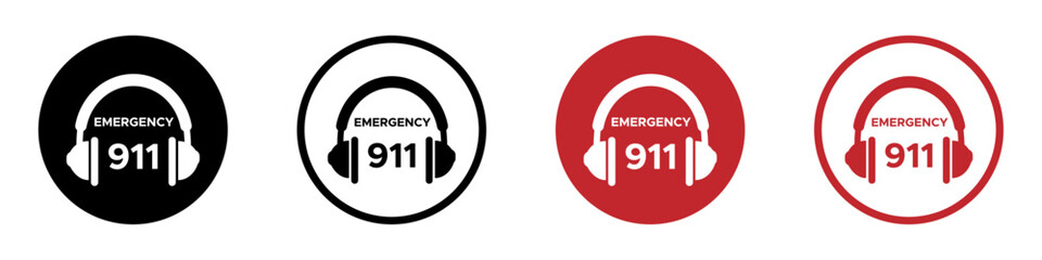 911 emergency call number flat vector icons set