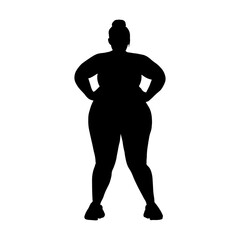 Vector illustration. Silhouette of a plump woman. Going in for sports. weight loss