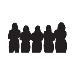 Five women back side silhouette vector art