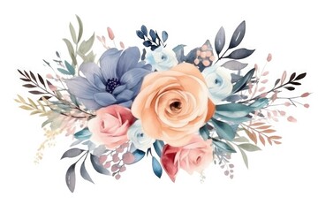 Beautiful watercolor floral bouquet isolated on white background., Generative AI