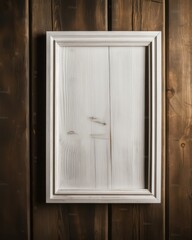 old wooden picture frame on the wall with wooden floor and wood background, Generative AI