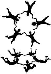 Editable vector silhouettes of children falling as if skydiving with each child as a separate object