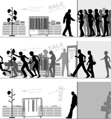 Editable vector illustration of people at a store sale