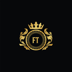 Luxury royal wing letter FA to FZ crest gold color logo vector image