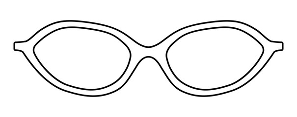 Foxy frame glasses fashion accessory illustration. Sunglass front view for Men, women, unisex silhouette style, flat rim spectacles eyeglasses with lens sketch outline isolated on white background