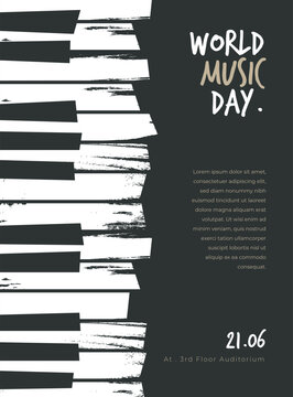 world music day template design with piano in grunge concept design