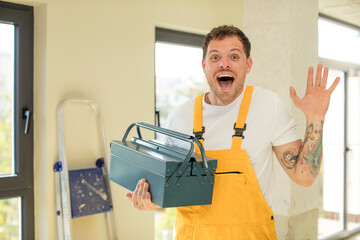 feeling happy and astonished at something unbelievable. toolbox concept