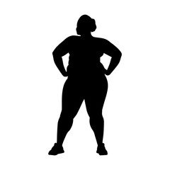 Vector illustration. Silhouette of a plump woman. Going in for sports. weight loss