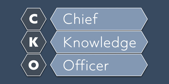 CKO Chief Knowledge Officer. An Acronym Abbreviation of a term from the software industry. Illustration isolated on blue background