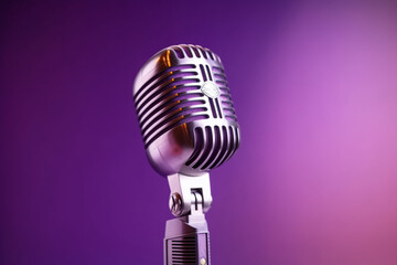 Vintage microphone against a purple background Generative AI - obrazy, fototapety, plakaty