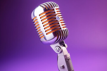 Vintage microphone against a purple background Generative AI - obrazy, fototapety, plakaty