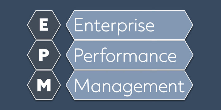 EPM Enterprise Performance Management. An Acronym Abbreviation of a term from the software industry. Illustration isolated on blue background