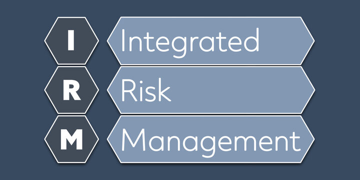 IRM Integrated Risk Management. An Acronym Abbreviation of a term from the software industry. Illustration isolated on blue background