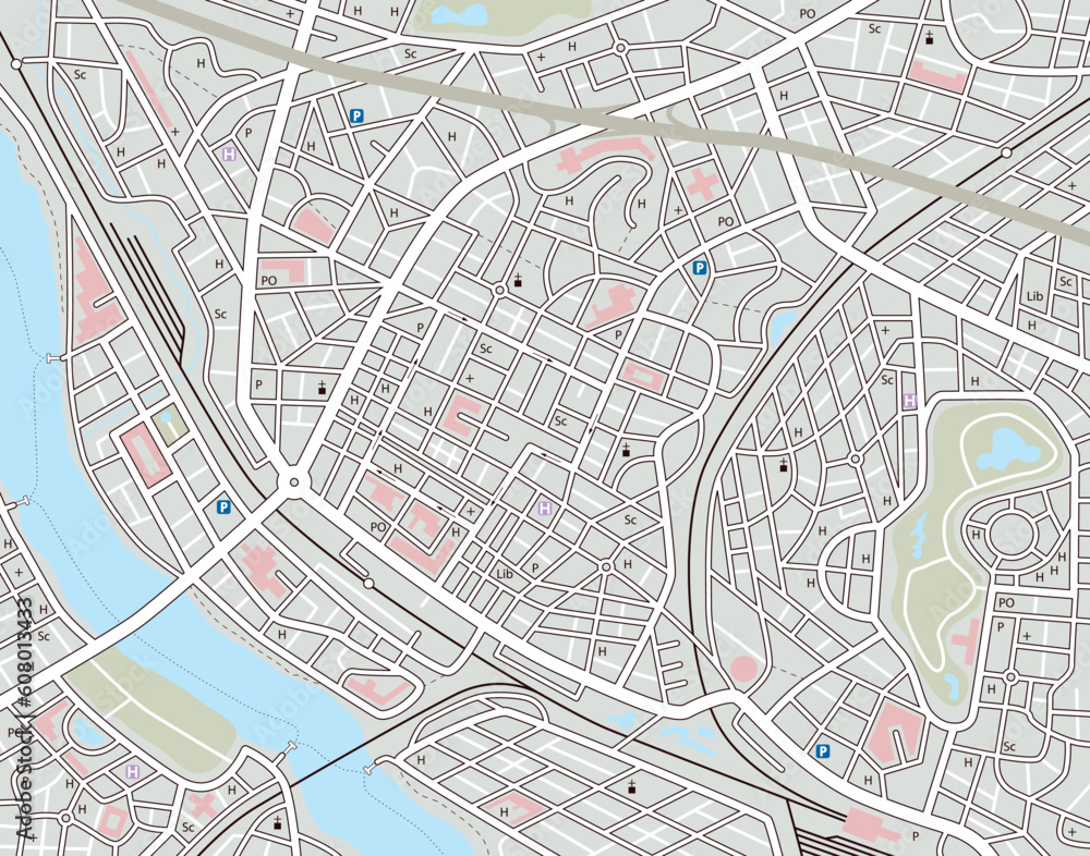 Poster editable vector map of a generic city with no names
