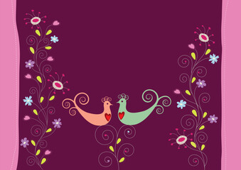 Love birds and flowers vector illustration