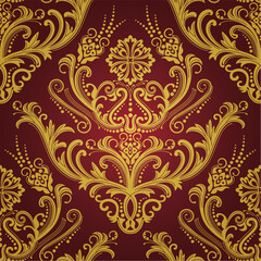 Luxury red & gold floral damask wallpaper vector illustration
