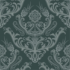 Luxury green floral damask wallpaper vector illustration