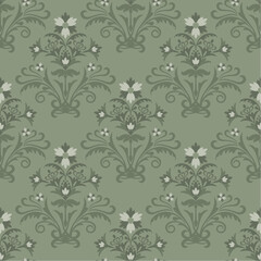 Fototapeta premium Seamless green floral wallpaper vector illustration