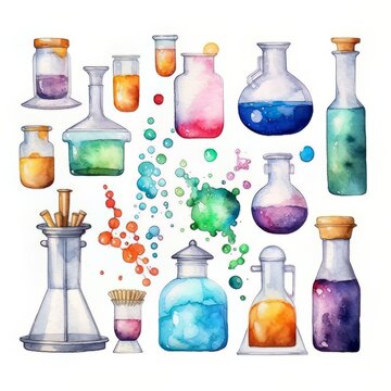 set of chemical bottles with Generative AI technology